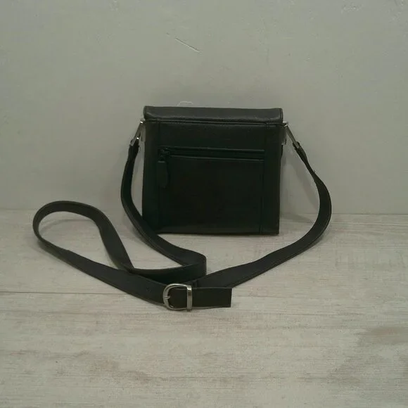 St. John's Bay Vintage Minimalist Black Leather crossbody Silver Toned Hardware - Picture 2 of 11